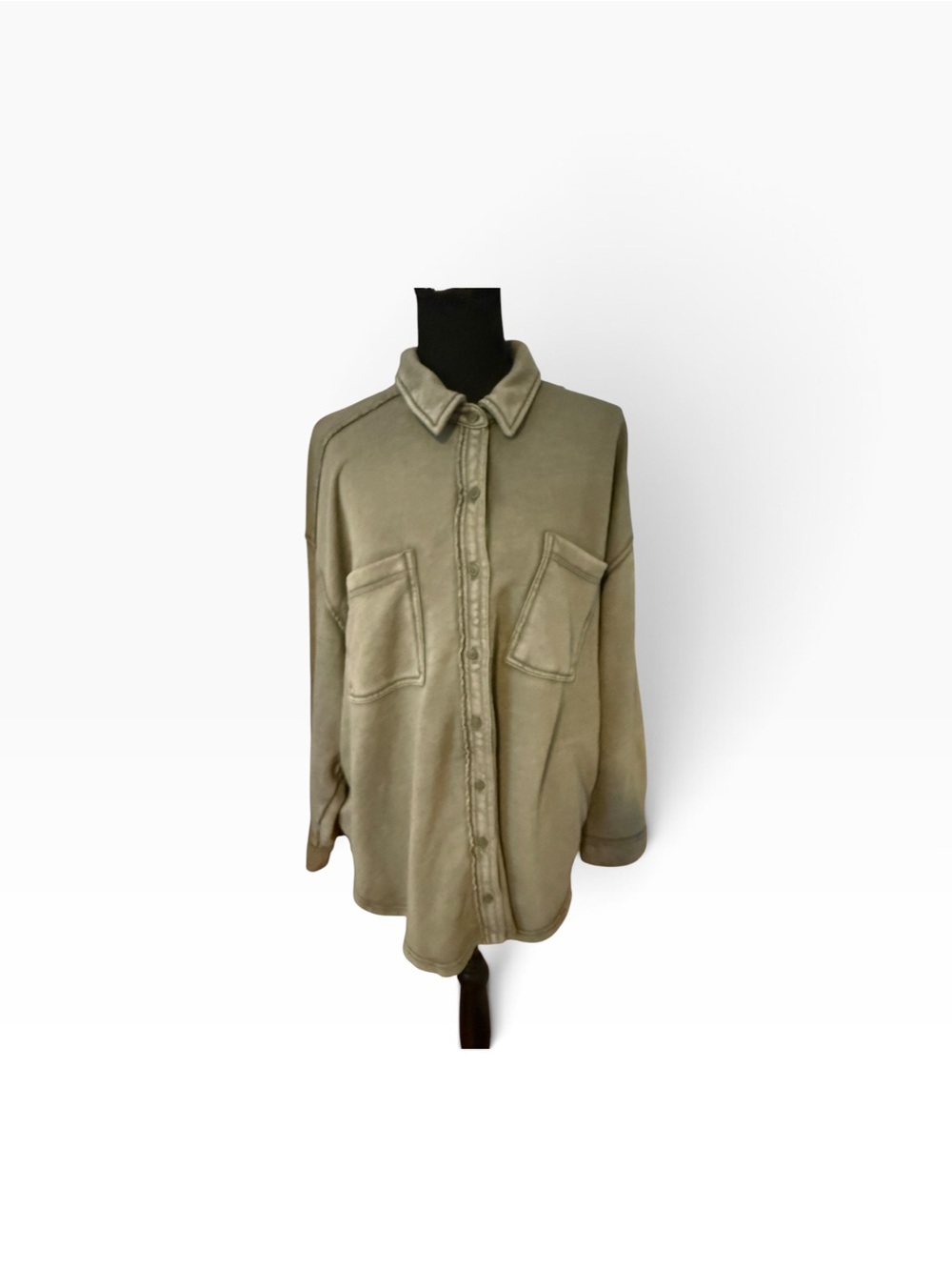 Aerie LumberJane Knit Shacket Oversized Button Up Army Green Size Large